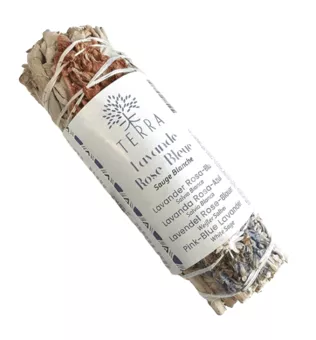 Bündel aus weißem Salbei und rosa und blauem Lavendel 25–30 g 10 cm