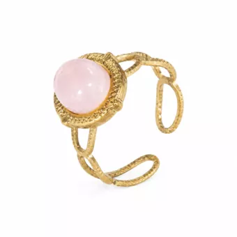 Ovaler Ring aus goldplattiertem Edelstahl mit Rosenquarz