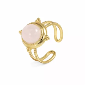 Ovaler Ring aus goldplattiertem Edelstahl mit Rosenquarz