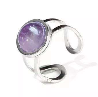 Silberfarbener Edelstahlring Amethyst rund