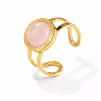 Vergoldeter Edelstahlring mit rundem Rosenquarz