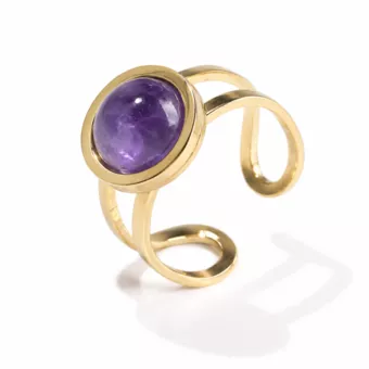 Runder, vergoldeter Edelstahlring mit Amethyst