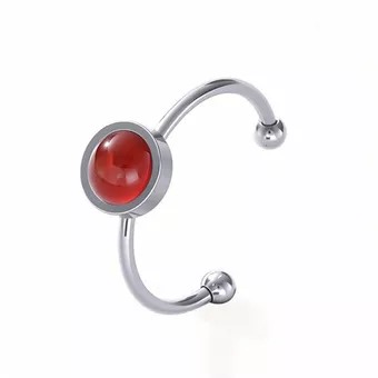 Verstellbarer silberfarbener Edelstahlring mit rotem Achat AA 6mm