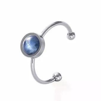 Verstellbarer silberfarbener Edelstahlring mit blauem Kyanit A 6mm