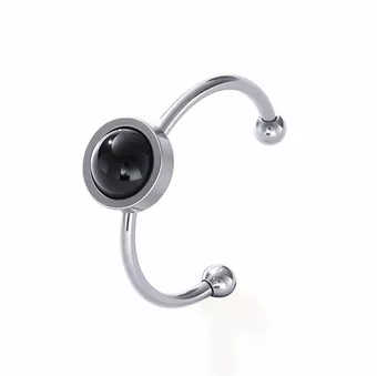 Ring aus schwarzem Onyx – Silberner Edelstahl