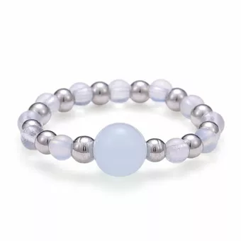 Silberner Perlenring mit Aquamarin