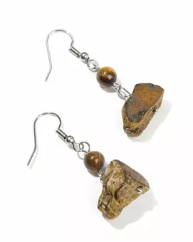 Silberohrringe aus Edelstahl rohes Tigerauge A 3.5 cm