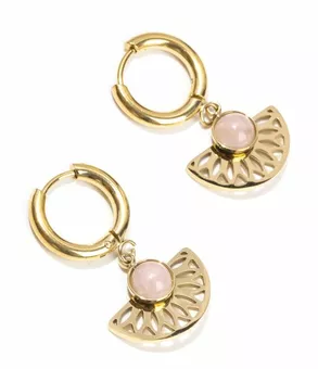 Goldfarbene Azteken-Rosenquarz-Ohrringe aus Edelstahl A 33 mm