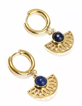 Vergoldete Edelstahl-Ohrringe mit aztekischem Lapislazuli, AA 33 mm