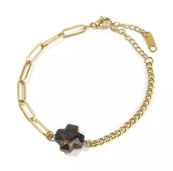 Armband Kreuz Tigerauge A aus vergoldetem Edelstahl 16cm