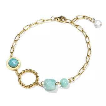 Armband Amazonit A aus goldfarbenem Edelstahl 23 cm