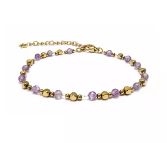 Energiearmband aus Amethyst A – Goldfarbene Perlen