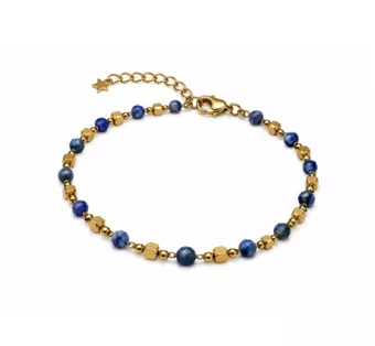 Energiearmband aus Lapislazuli A – Goldfarbene Perlen