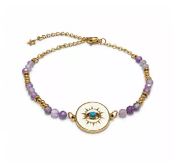 Schutzarmband aus Amethyst A+ – Schutzaugen-Medaillon