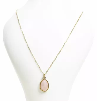 Goldene Edelstahlkette mit geometrischem Rosenquarz-AA-Anhänger 15mm