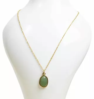 Goldene Edelstahlkette mit geometrischem Anhänger aus grünem Aventurin A 15mm