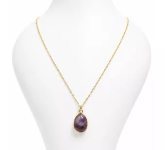 Goldene Edelstahlkette mit geometrischem Amethyst-AA-Anhänger 15mm