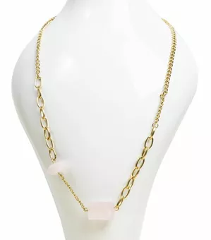 Goldene Edelstahlkette Rosenquarz A 48cm