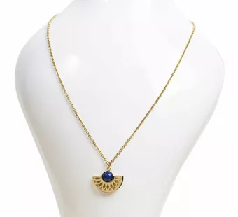 Goldene Edelstahl-Halskette mit Azteken-Anhänger und Lapislazuli AA 6mm