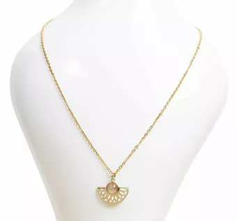 Halskette aus goldfarbenem Edelstahl mit aztekischem Anhänger aus Rosenquarz A 6 mm
