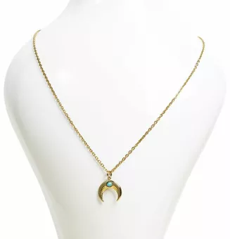Goldfarbene Edelstahl-Halskette mit Mondanhänger Turquenit A