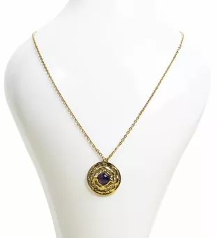 Goldene Edelstahl-Halskette mit rundem Amethyst-A-Anhänger 18.6mm