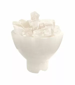 Selenit-Lampenschale mit Selenit-Kieselsteinen, 16 cm, 2-3 kg
