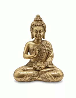 Buddha-Statue Abhaya, vergoldet, aus Kunstharz, 14 cm