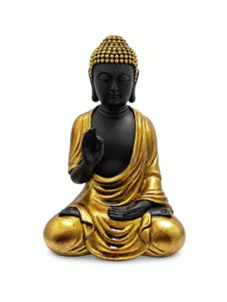 Buddha-Statue Abhaya Schwarz und Gold aus Harz 16 cm