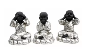 3er-Set Weise Mönche Figuren aus schwarzem und silbernem Harz 8cm
