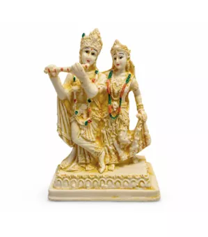 Radha-Krishna-Figur aus Harz Elfenbeinfarben und Gold 16,5cm