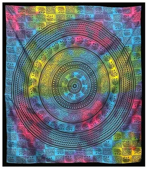 Elefanten-Mandala-Wandteppich rosa gelb türkis