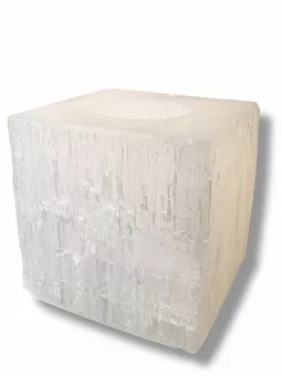 Selenitwürfel-Kerzenständer aus Rohmaterial, 7 cm, 0,7–1 kg
