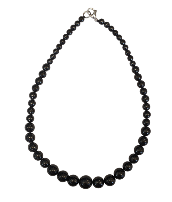 Schwarze Turmalin-Halskette, Tropfenperlen, 6–14 mm, 45 cm
