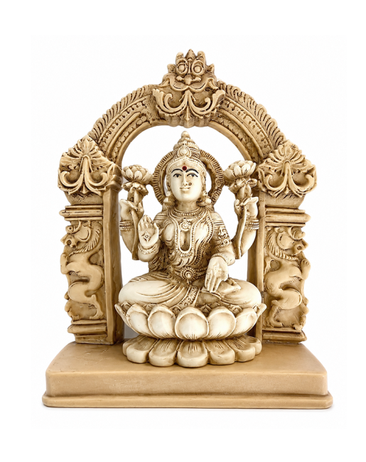 Weihrauch bei Lakshmi-Göttin Figur aus Harz Elfenbeinfarben und Gold 13cm