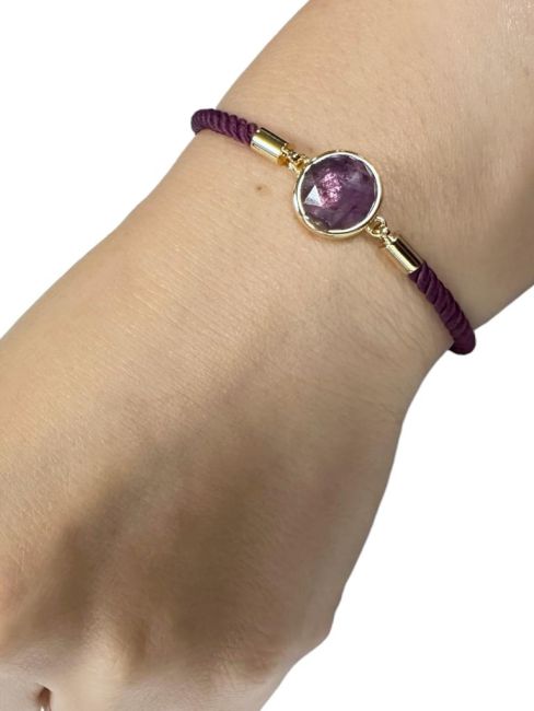 Facettiertes rundes Amethyst-Messingseilarmband 12 mm
