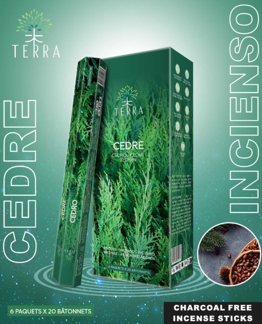 Terra-Zeder-Hexa-Räucherstäbchen ohne Holzkohle, 30 g