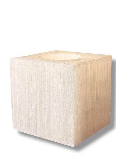 Polierter Selenit-Würfel-Kerzenständer 7 cm 0,7-1 kg