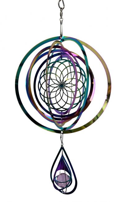 Windspiel 3D Stahl Regenbogen Blume des Lebens Kristall 15cm