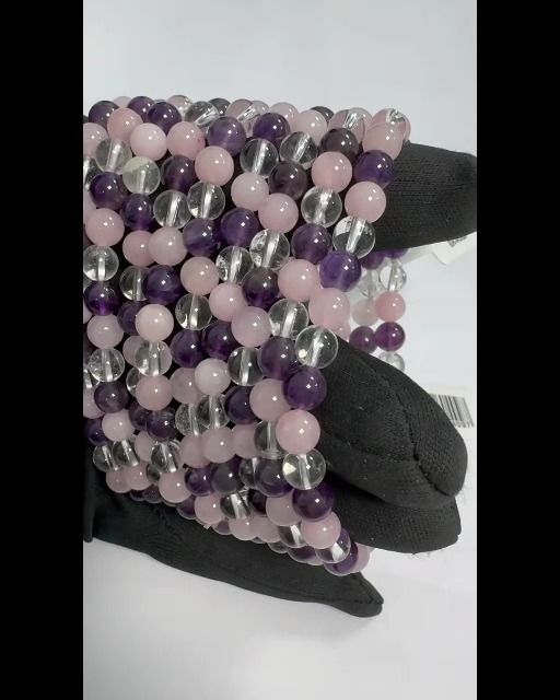 Armband Amethyst & Bergkristall & Rosenquarz A perles 6mm