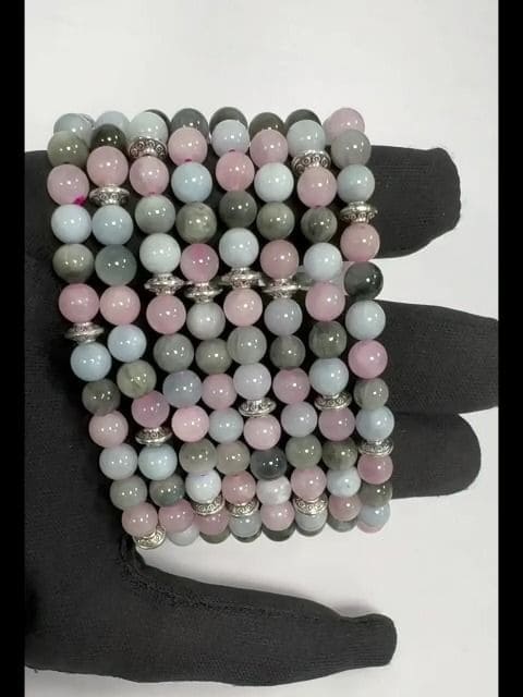 Aquamarin Rosenquarz Falkenauge & Charms A armband 6mm
