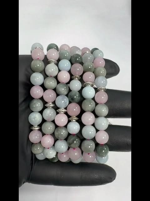 Aquamarin Rosenquarz Falkenauge & Charms A armband 8mm