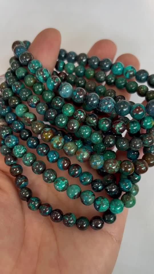 Armband Azurit Malachit Chrysokoll AA-Perlen 5.5-6.5 mm
