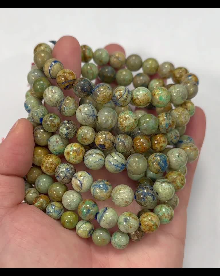 Armband Azurit Malachit Natural Mexico A Perlen 8,5-9,5 mm
