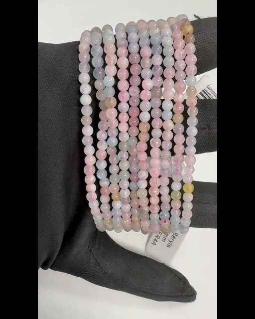 Beryll-Aquamarin- und Morganit-Armband mit 4-mm-Perlen