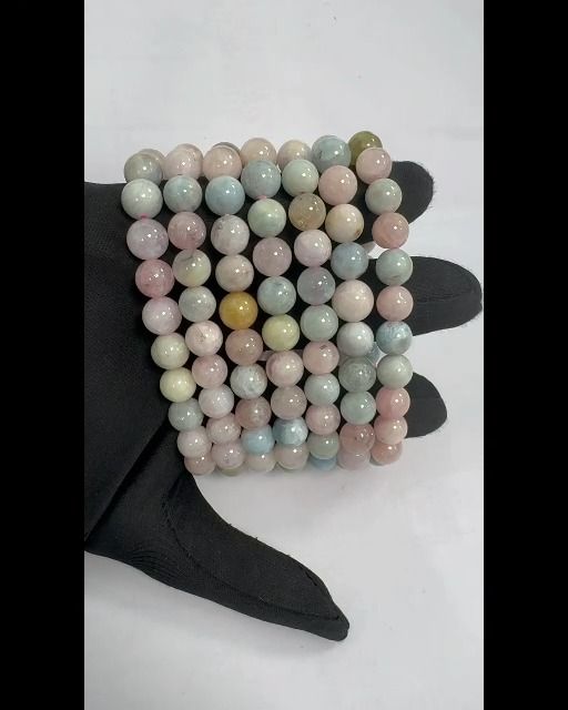 Beryll-Aquamarin- und Morganit-Armband mit 8-9 mm Perlen