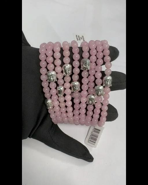Rosenquarz und Buddha Perlenarmband 6mm