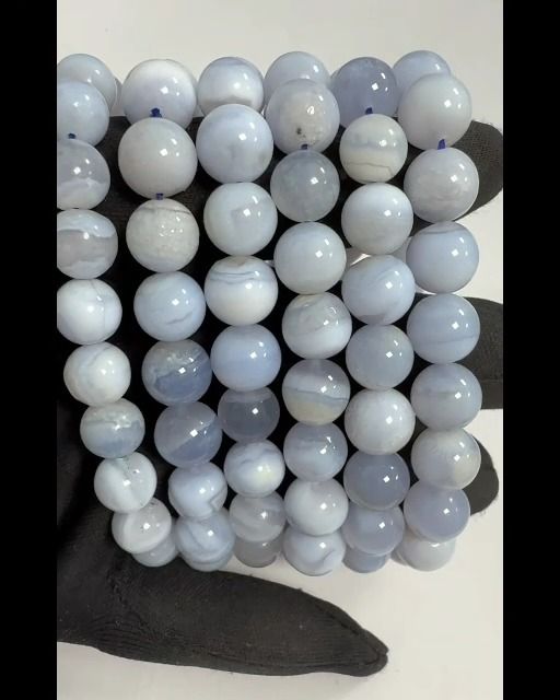 Blaues Chalcedon-Armband mit Bändern, A-Perlen, 10 mm