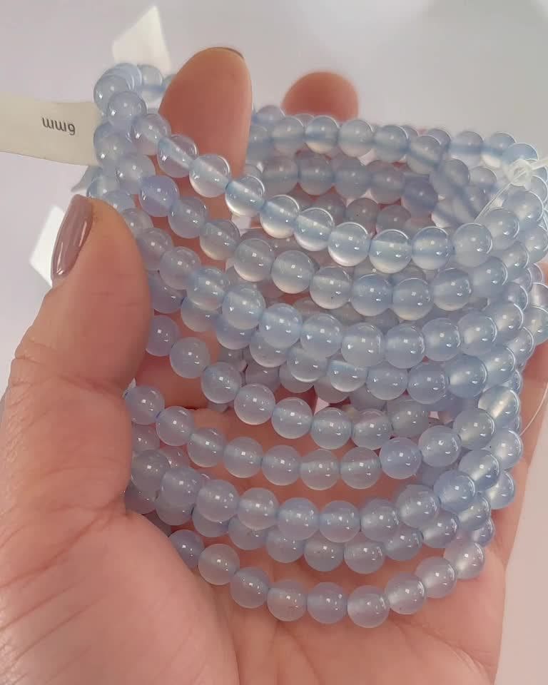 Blaues Chalcedon AAA Perlen Armband 6mm