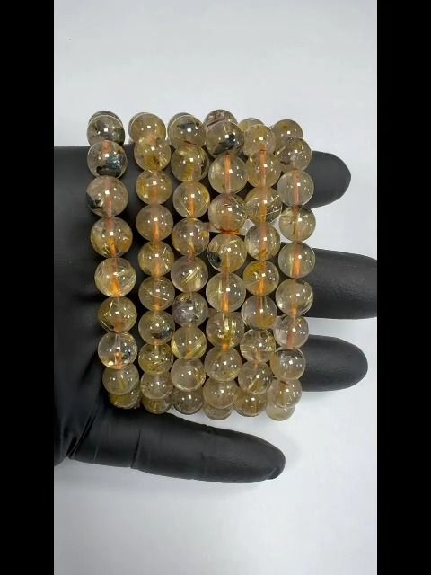 Bergkristall-Armband, Rutil-Hämatit, AAA-Perlen, 9–10 mm